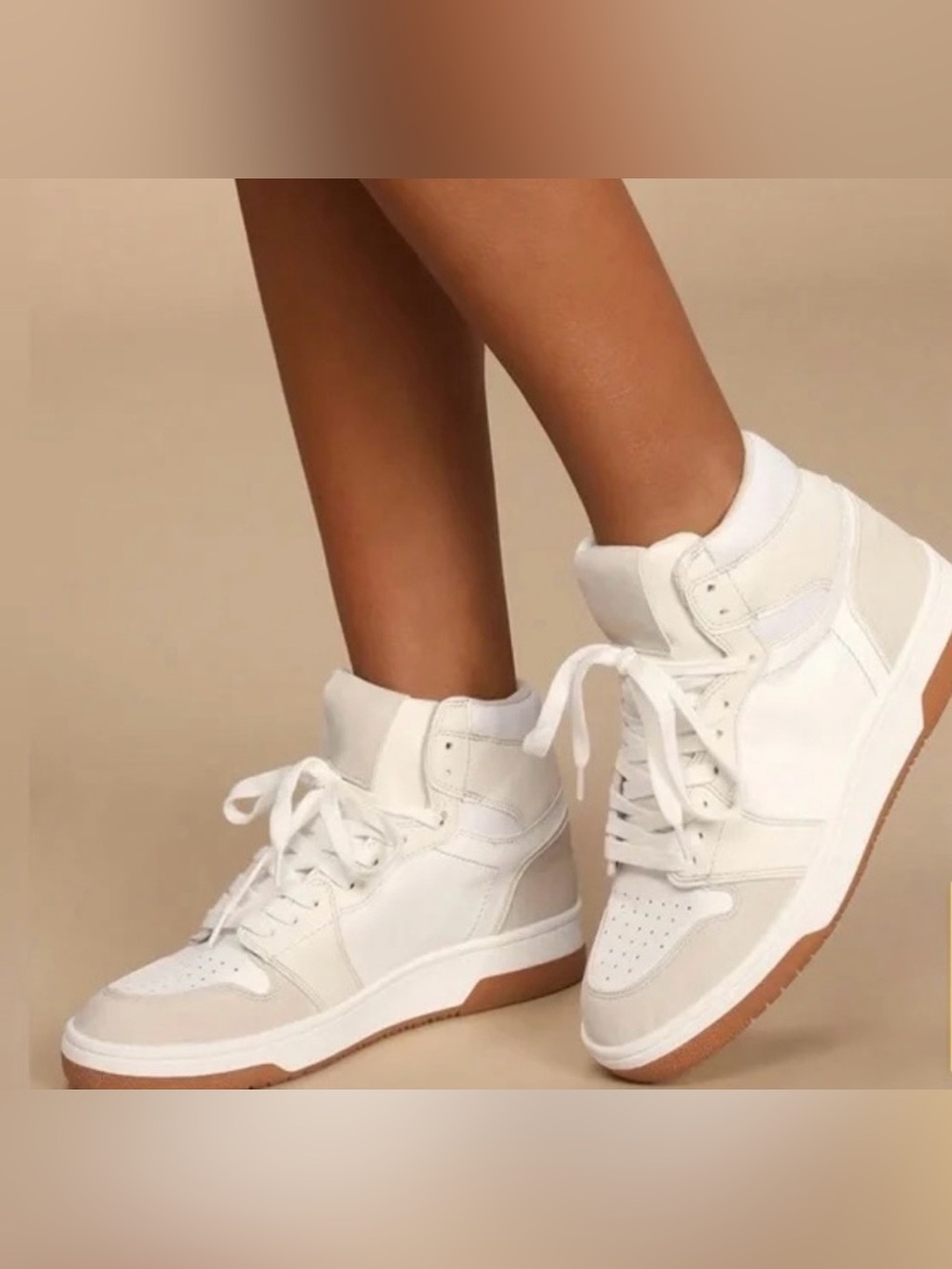 ShuShop White High-Top Lace-Up Women’s Sneakers with Gum Sole